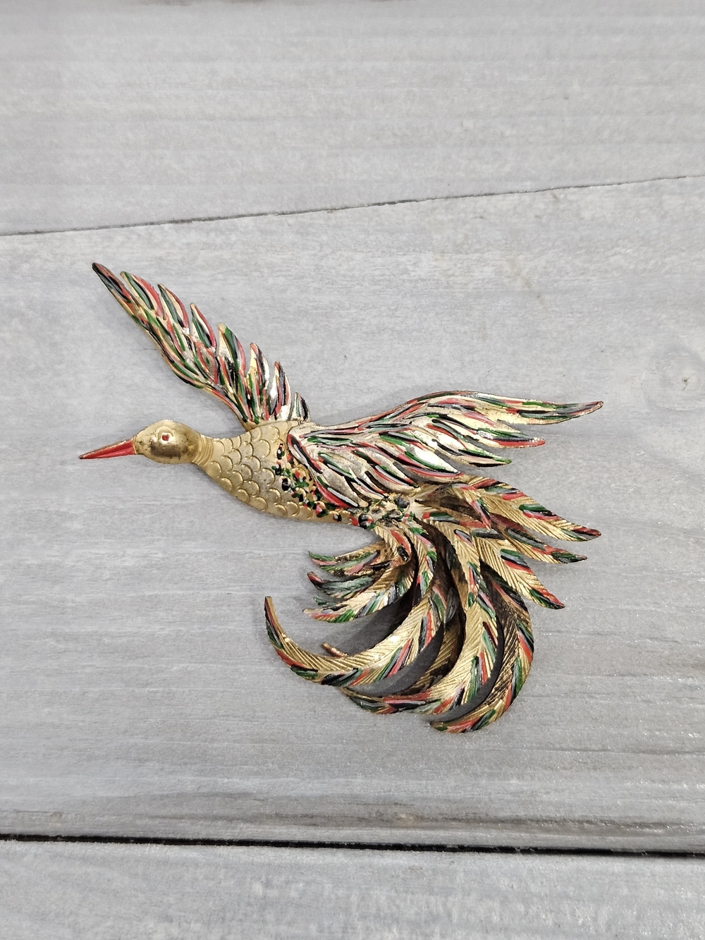 Vintage Goldwash and Enamel Bird Brooch HUGE